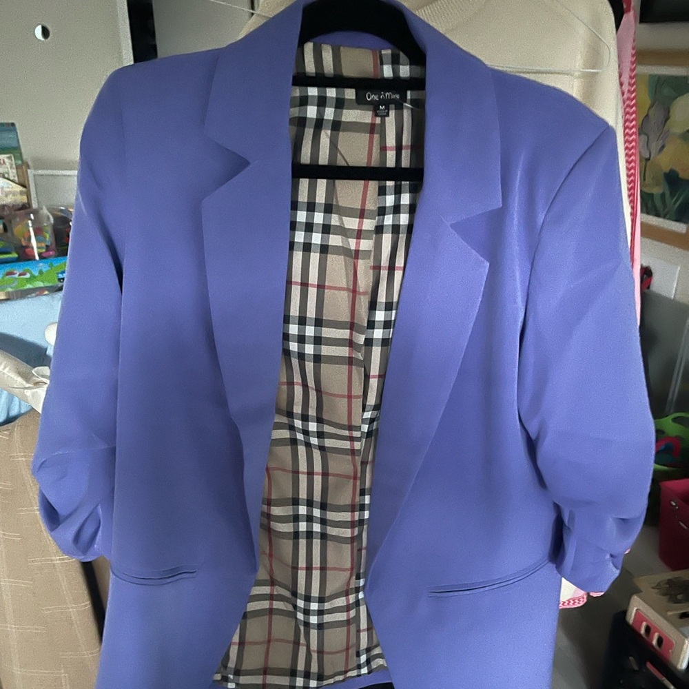 Chic Purple Blazer with Plaid Lining